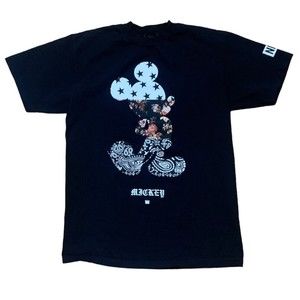 Disney Collection X Neff Black Mickey Mouse Paisley Stars Flowers T-Shirt Medium